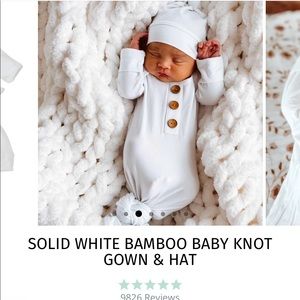 Caden Lane Solid White Bamboo Baby Knot Gown & Hat
